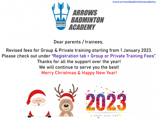 Revised Fees for Group & Private Training 2023